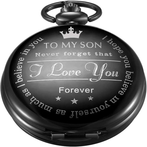 Engraved “to My Son” “I Love You” Pocket Watch with Chain